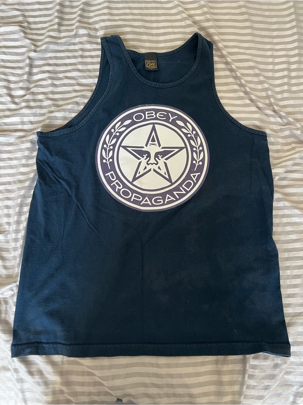Obey Youth Dark Blue Tank with White Graphic Emblem